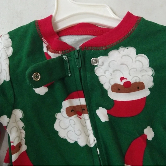 NEW! Toddler Striped Black Santa Christmas Footed Pajama 2pc Set, Red/Green - Picture 8 of 14